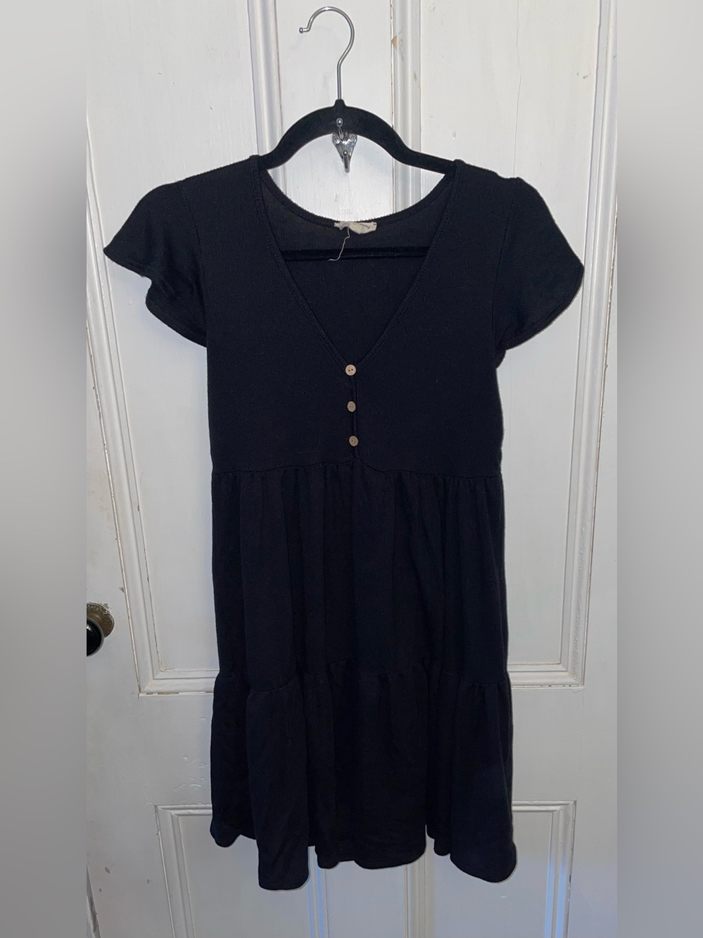 See You Monday Black Babydoll Dress Size Medium | Tiered Mini Dress